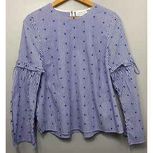 TANYA TAYLOR Blue Striped Swiss Dot Blouse